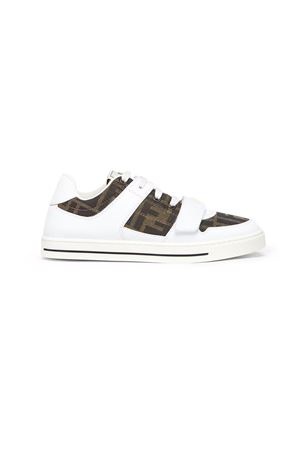 Leather and jacquard junior sneakers FENDI KIDS | JMR476AHGYF0C1A